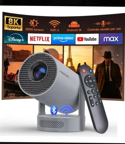 Mini Projetor Smart Magcubic HY300 PRO+ Android 14 Wi-Fi 6 Bluetooth - 9 Meses de Uso