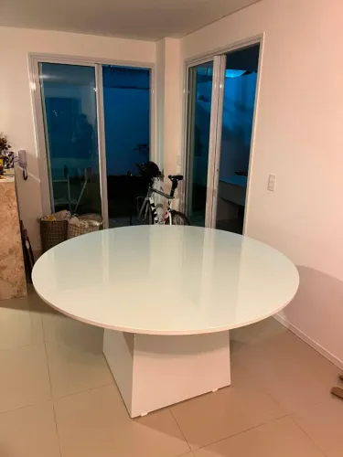 Mesa Redonda Mesa de Jantar com Vidro Laqueado
