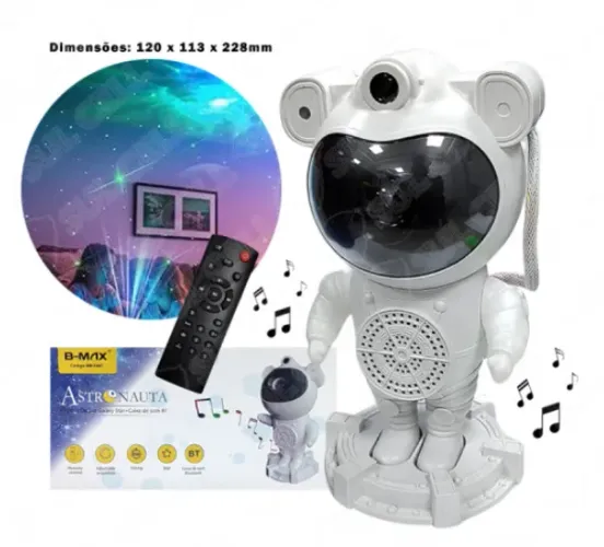Projetor de Luz Galáxia+Estrelas Astronauta B-max BM-F997 c/Controle & Caixa de Som Blueto