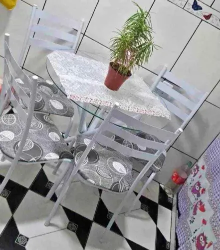 Mesa 4 cadeiras Ipanema redonda ferro branco - ENTREGA HOJE MESMO - LIGUE AGORA 