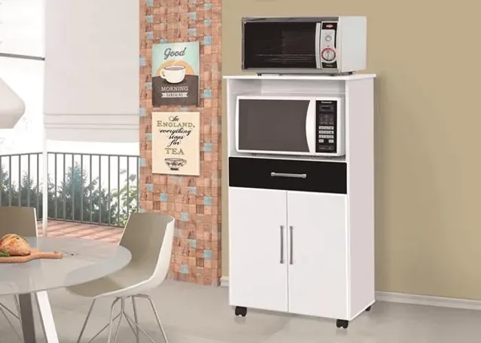Balcão Ipe 2 Porta 1 Nicho Branco com Preto Até 12x - Frete Grátis 