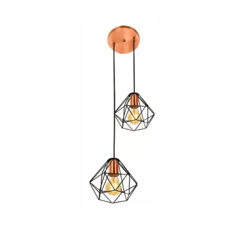 Luminária Pendente Diamante Duplo Alumínio Aramado Teto Luxo - Pronta Entrega