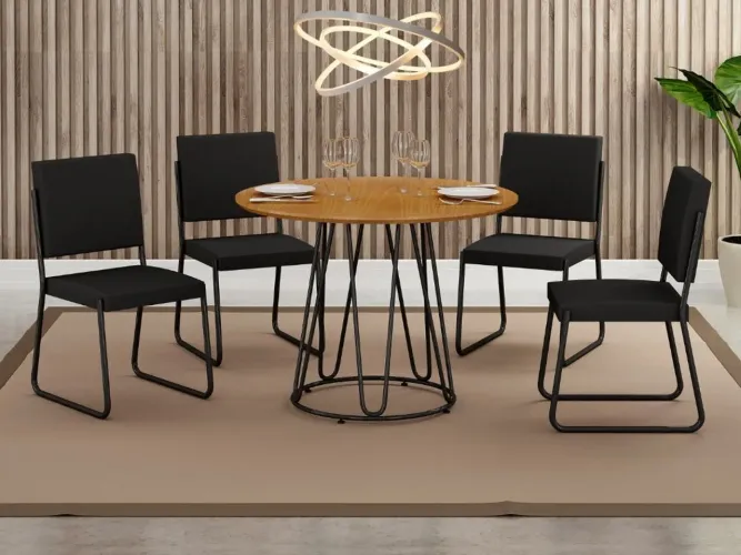 Mesa Tampo Circular 1.00 Com 4 Cadeiras - Cinamomo/Preto Fosco l765