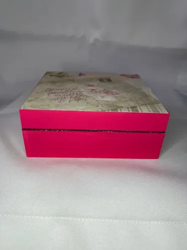 Porta Joia em MDF Flocado com Divisórias 14x14x5,5 Rosa Decorada