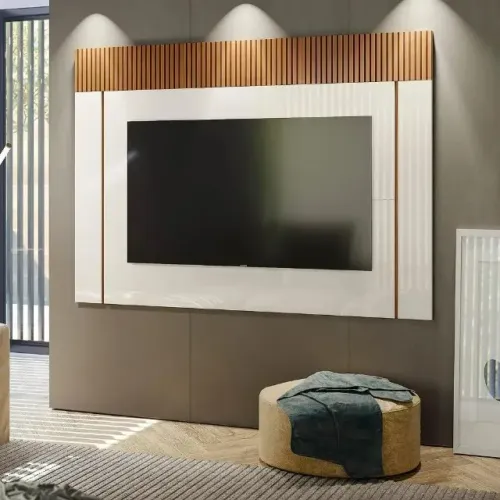 Painel Para Tv Até 70 Polegadas Malibu 1.83 Lukaliam Off White/Tauari Ripado