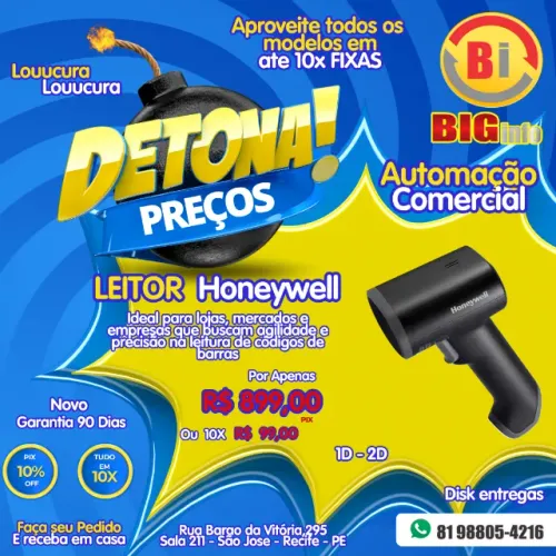 Leitor de Código de Barras Sem Fio Honeywell HH492 QR Code 2D