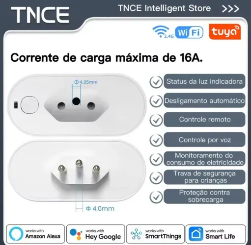 Tomada Inteligente Wifi 16A TNCE 3.0 adaptador com monitor de Energia
