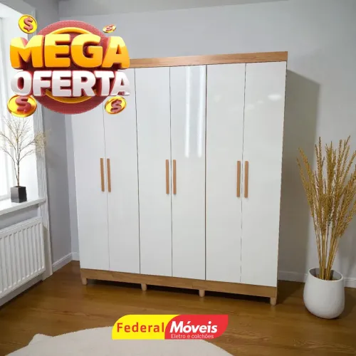Guarda Roupa Casal em MDF Lançamento 6 Portas 2 Gavetas - Entregamos