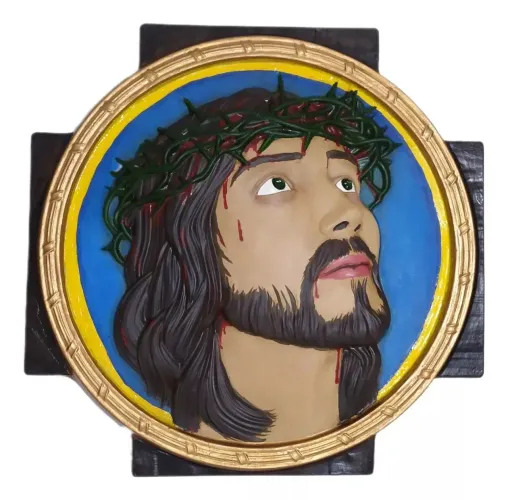 Quadro religioso em gesso com Jesus Cristo - Bem Grande 40 cm x 40 cm