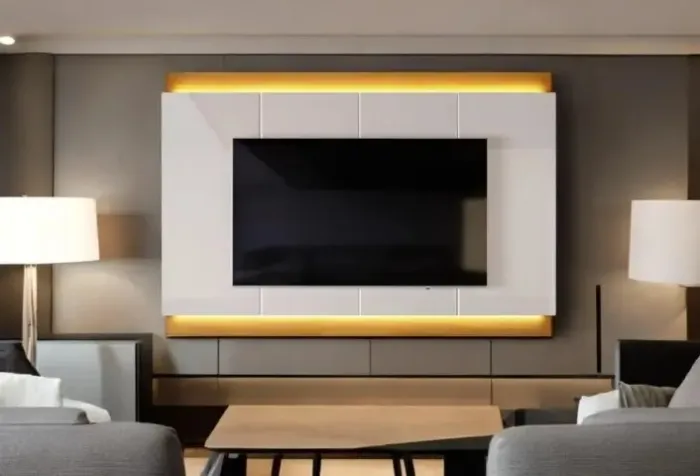Painel Para Sala Até 75 Polegadas Com Led Marrom E Off White - Montagem Grátis