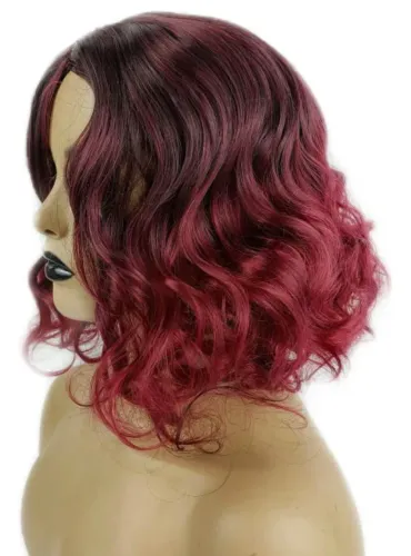 Peruca Vermelho vinho Ondulada Ombré