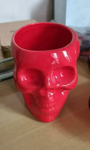 pote cerâmica sem tampa caveira vermelho brilhante
