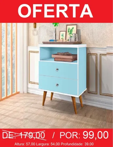 Criado Mudo Infantil 2 Gavetas - Azul - Oferta!