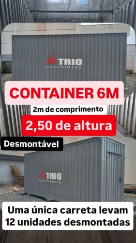 Container Almoxarifado obra 6m transportado até 12 unidades em uma carreta