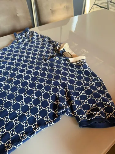 Camisa Polo Gucci Piquet Jacquard Original - Azul Marinho e Branco