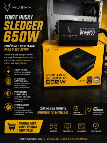 FONTE HUSKY SLEDGER 650 W ATX 80 Plus