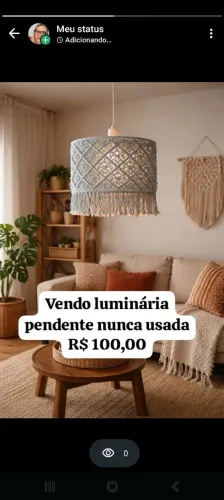 Luminária pendente em MACRAMÊ CINZA