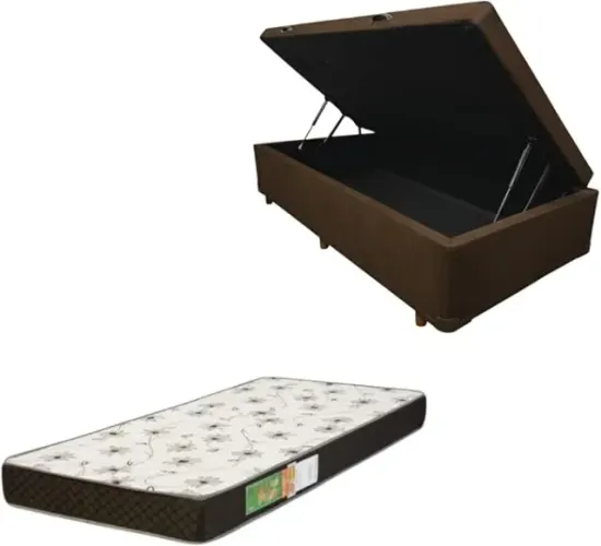 Kit Cama Baú Solteiro na cor Terra + Colchão D20 