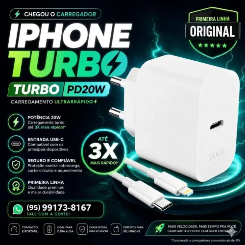 Carregador Turbo 20W  com cabo de 1m para Iphone