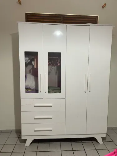 Guarda Roupa Infantil Retrô Branco 4 Portas 3 Gavetas MDF