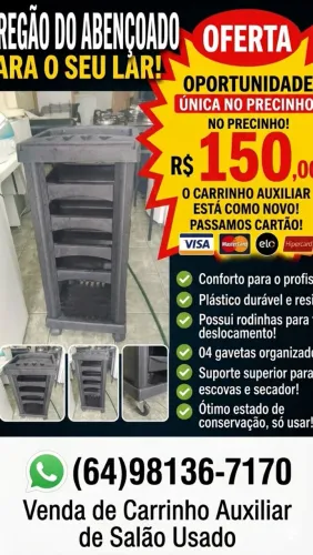 Carrinho auxiliar para salão com rodinhas r$ 100 passamos cartão