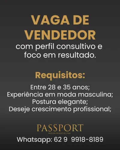 VAGA PARA VENDEDOR(A)