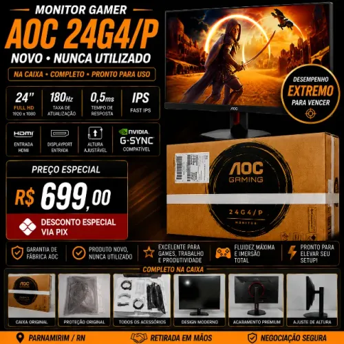Monitor Gamer AOC 24G4/P 24? 180Hz Fast IPS 0,5ms - Novo