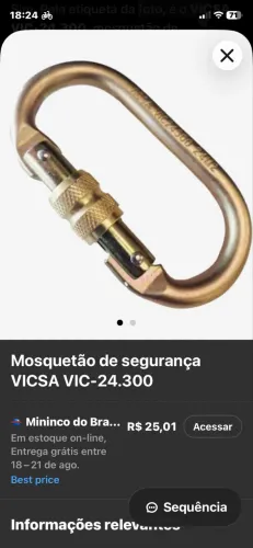 Mosquetão de segurança 23kn 17mm cod VICSA VIC-24.300