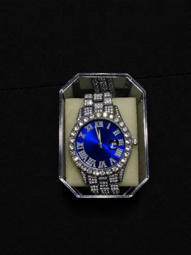 Relógio Iced Cravejado Pulseira Cubano Hip Hop Prata Zircônia