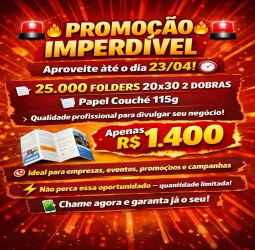 2500 Folders duas dobras ! Promoção até 23/04