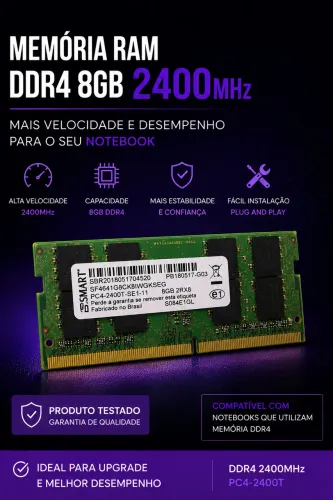 Memória Notebook DDR4 8GB 2400MHz SMART PC4-2400T