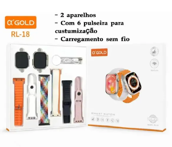 Kit 2 Smartwatch Gold Ultra, 6 Pulseira Premium<br>