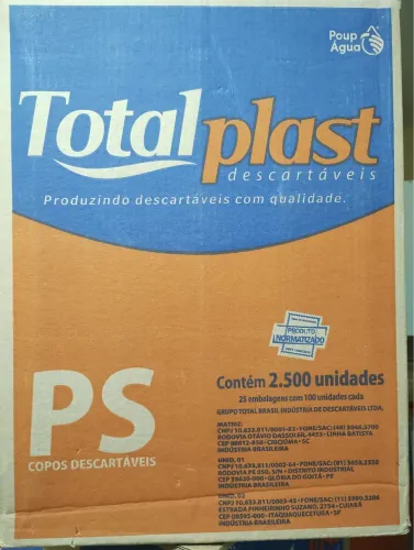 Caixa de Copos Descartáveis Totalplast 180ml Transparente - 2.500 Unidades