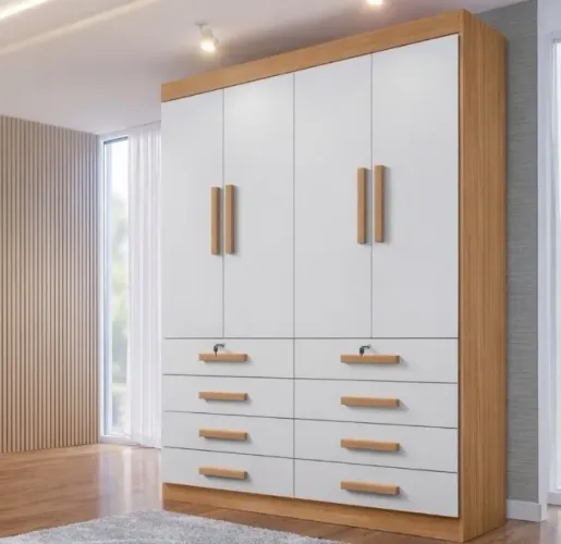 Guarda-Roupa Casal Elegance 4 Portas e 8 Gavetas Cinamomo/Off White