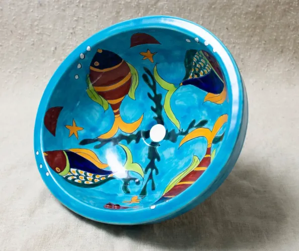 Cuba cerâmica artesanal Peixes Azul Turquesa 43 x 35 x 12 mexicana 