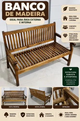 Banco de Madeira (2 modelos) - Ideal para Jardim, Varanda ou Área Gourmet