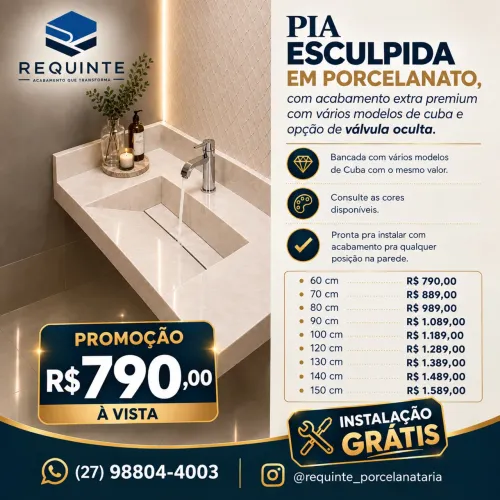 Pia lavabo em porcelanato com preço fixo + instalação