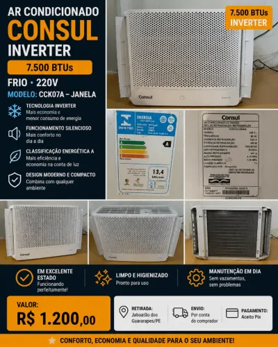 Ar-condicionado de Janela Consul Inverter 7.500 BTUs Frio - Econômico