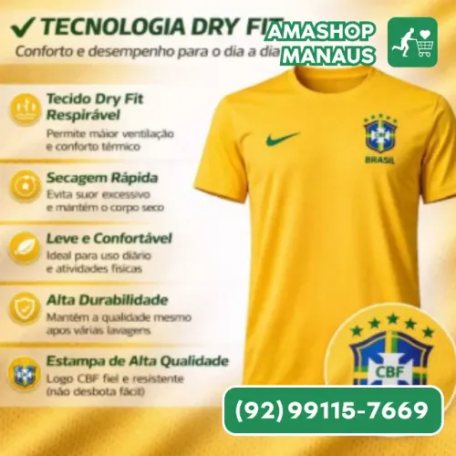 Camisa Do Brasil Amarela Dry Fit Camiseta Esportiva