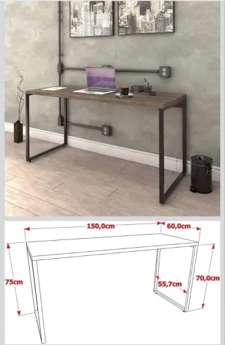 Mesa para Escritório Office Estilo Industrial 1,50m Kuadra, Compace, Carvalho Dark
