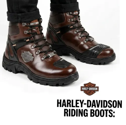 Bota Harley Riding Masculina com Protetor de Marcha Estilo Motociclista Couro Látego Café