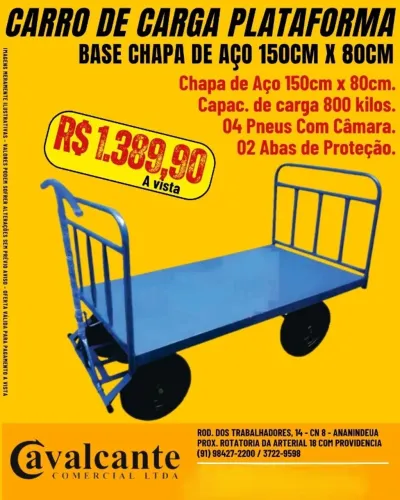 CARRO DE CARGA PLATAFORMA BASE CHAPA DE AÇO 150CM X 80CM