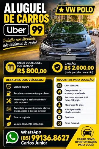 Aluguel de carros UBER e 99