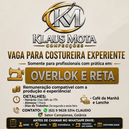 Costureira Fixa - Overlock e Reta | Setor Campinas - Goiânia