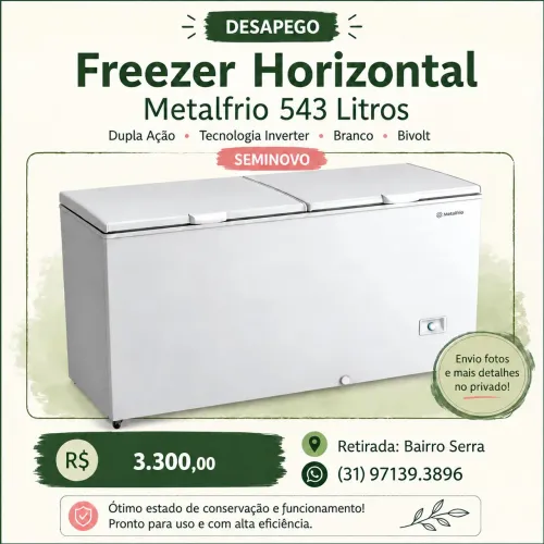 Freezer Horizontal Metalfrio 543 litros, DA550IF, Bivolt, Inverter, Branco, Semi-novo