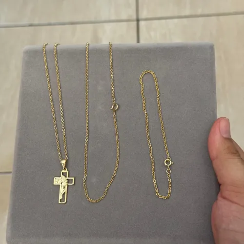 Corrente feita em moeda com banho a ouro kit