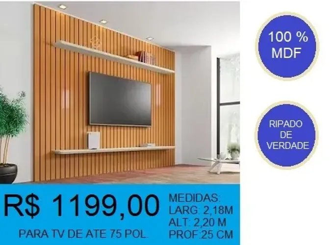 Painel 2,30m moderno com ripas autenticas