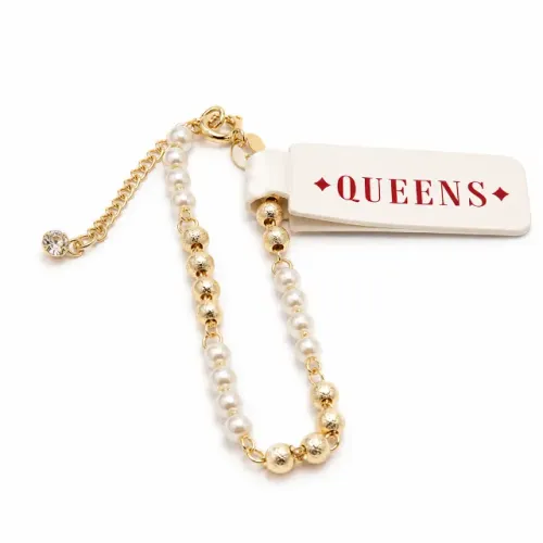 Pulseira Pérolas e Esferas Douradas - Semijoias Folheada | Queens