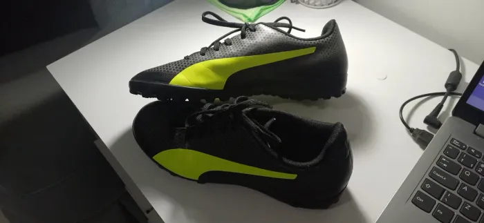 chuteira puma spirit tt society preta e verde