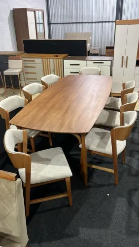 Mesa de Jantar 100% madeira 2.50 m com 08 cadeiras Manu 